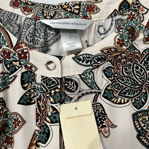Christopher & Banks Long Sleeve Button Down Paisley Floral Blouse Ivory Size S - Picture 4 of 7